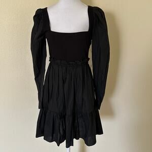 Aqua Women Black Square Neck Puff Sleeve Flare Mini Dress Size S - NWT MSRP $98